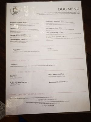 Doggie menu at Dandie Dog Cafe in North West London