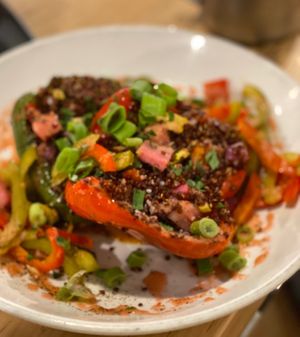 Quinoa Stuffed Peppers (vegan) at Long Road in Grand Haven