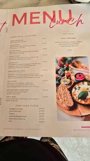 Lunch menu at Sofia in Oostende