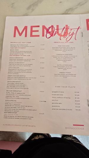 Breakfast menu at Sofia in Oostende