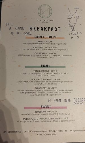 Breakfast menu  at Niki Athens Hotel in Athens