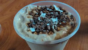 Chunky monkey frozen smoothie bowl at Ohana Food Co in Flagler Beach