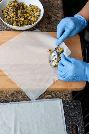 Vegan spring rolls being made inhouse. at Thai Now in Reading