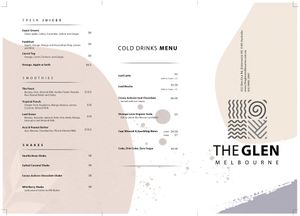 Drinks list at The Glen Melbourne in Elsternwick