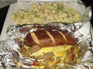 Philly cheesesteakish with pasta salad at Earth's Harvest - Food Truck in Springfield