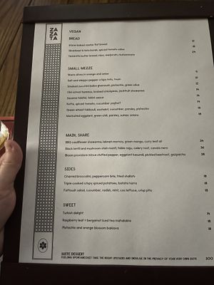 Menu  at ZA ZA TA in Fortitude Valley
