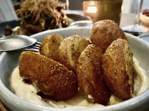 Triple cooked crispy baked potatoes, batata harra. Easily the best baked potato dish I’ve ever tasted  at ZA ZA TA in Fortitude Valley