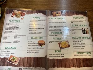 Menu (didn’t include lunch specials which run 12-2 on weekdays)   at Eat of Eden in South West London