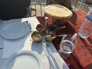 Poppadom and dips were jam Delish   at Sunita's Castle in Faro