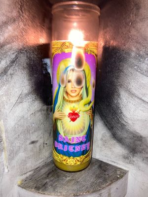 Saint Britney candle in the restroom at Ruffian in New York City