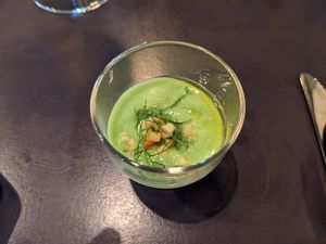 Pea soup from the tasting menu at Ruffian in New York City