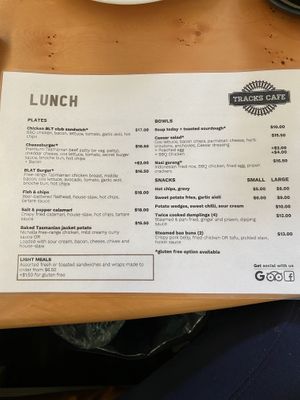 Menu 2 at Tracks Cafe in Queenstown