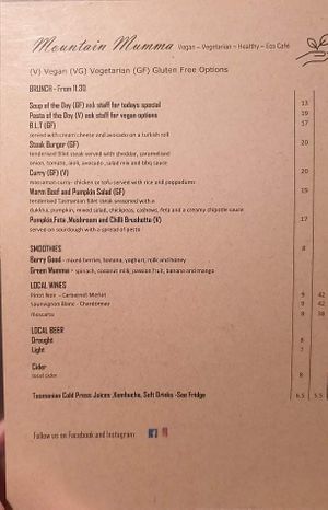 Brunch and morning drinks menu at Mountain Mumma in Sheffield
