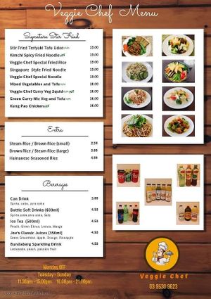 Menu page 3 at Veggie Chef in Oakleigh