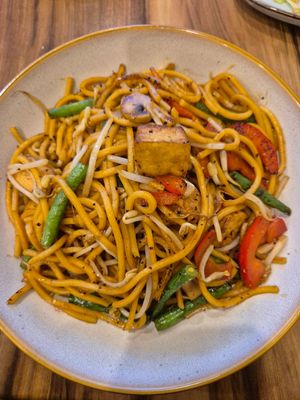 Black pepper noodle $19.00: thought it might be like black pepper sauce that's in beef etc but it was literally just pepper on noodles, really nice chikn pieces in it at Veggie Chef in Oakleigh