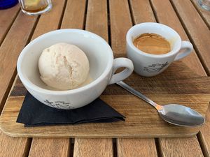 Affogato Desert: vanilla ice cream with espresso.  at The Old Forge in Hayle