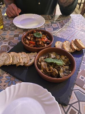 Eggplant/aubergine and zucchini/courgette starter - the star of the show. So simple yet amazing at That's Amore e Tarantella in Tenerife