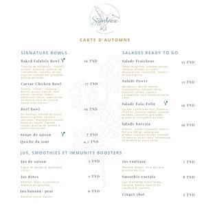 Menu at Symbiose in Tunis