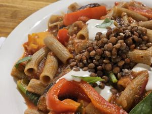 Gluten free rigatoni with vegetables and lentil    at local EAT in Seoul