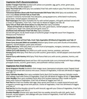 veggie dinner menu 2 at Golden Triangle Cuisine in Los Gatos