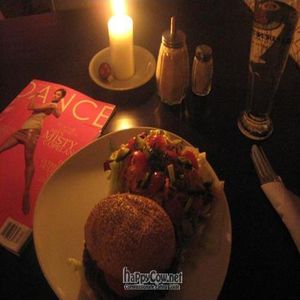 Soyburger with side salad. at Cafe Klatsch in Nuremberg