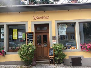 Front entrance at Café Lebenslust in Rothenburg Ob Der Tauber