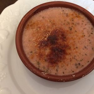 dessert : crème brûlée végétale à la fraise et basilic   at IZBA in Perigueux