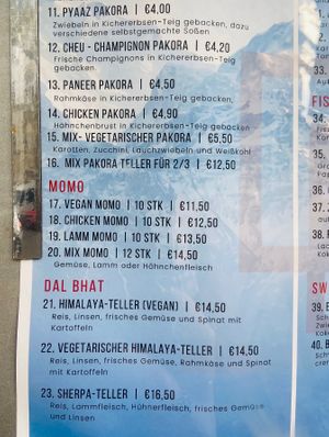 Menu  at New Yak and Yeti in Berlin