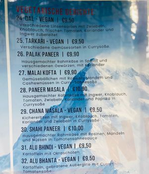 Menu  at New Yak and Yeti in Berlin