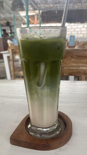 Iced matcha latte with oat milk  at Sunny Cafe in Penida Island
