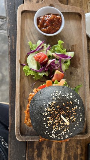 Tempeh burger - very good!!  at Sunny Cafe in Penida Island