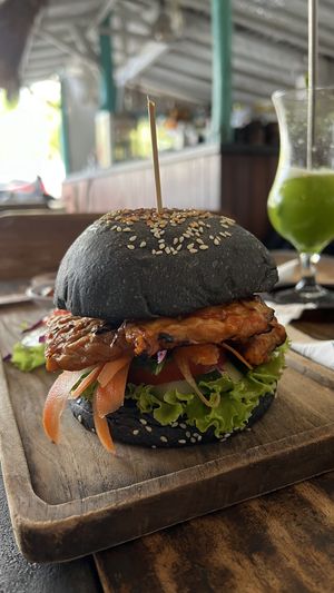 Tempeh burger - very good!!  at Sunny Cafe in Penida Island