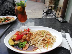 Stir fried noodles with homemade tofu at Asiaexpress Oishiibar in Heppenheim