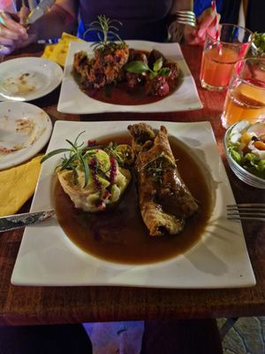 Seitan (homemade) roll and vegetarian meat balls at Marie e Oli's in Armacao De Pera
