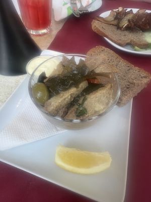 The vegan seitan “shrimp” entree  at Marie e Oli's in Armacao De Pera