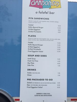 Garbonzo’s menu at Garbonzos in Portland