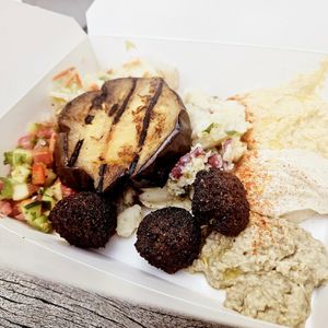 Eggplant Plate with Add-on Falafel at Garbonzos in Portland