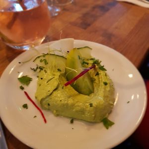 Tofu cream with pesto at Soya Cantine Bio in Paris