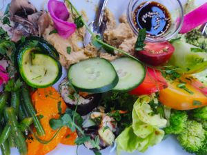 Mezze assortment at Soya Cantine Bio in Paris