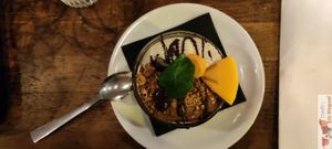 Chocolate, vanilla and tonka bean verrine. at Soya Cantine Bio in Paris