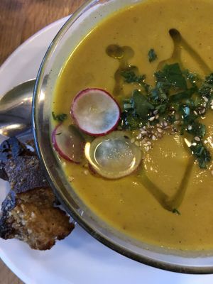 Pumpkin soup  at Soya Cantine Bio in Paris