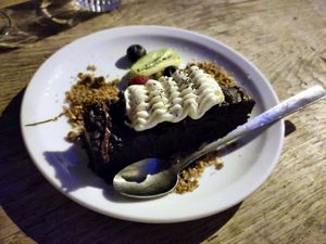 Chocolate cake at Soya Cantine Bio in Paris