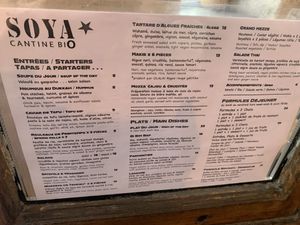 Menu  at Soya Cantine Bio in Paris