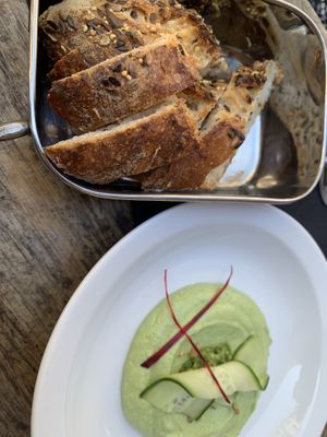 Fresh grain bread that enjoy caviar   at Soya Cantine Bio in Paris