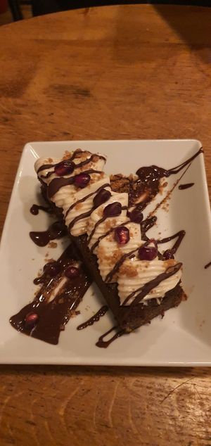 Chocolate cake at Soya Cantine Bio in Paris