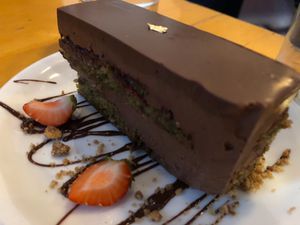 Matcha Chocolate cake! at Soya Cantine Bio in Paris