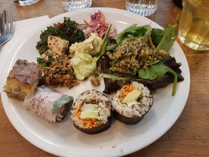 Sample of the brunch savory choices at Soya Cantine Bio in Paris