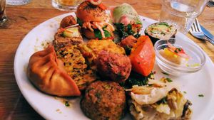 Lunch buffet plate at Soya Cantine Bio in Paris