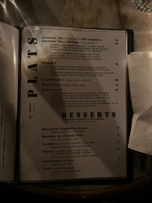 Menu at Soya Cantine Bio in Paris