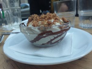 Dessert: vanilla chocolate cream at Soya Cantine Bio in Paris